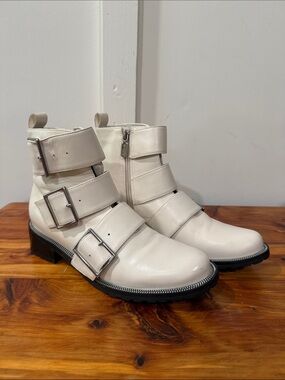 Blondo Camila Waterproof Moto Cream Buckle Ankle Boots